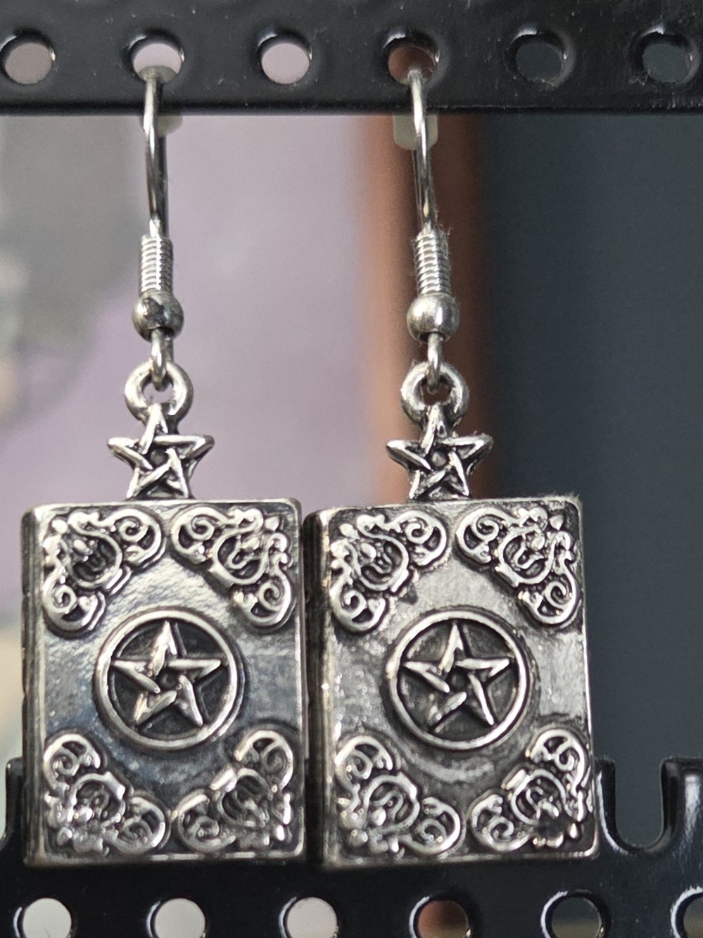 Silver Star Spellbook Dangle Earrings - Women's Jewelry